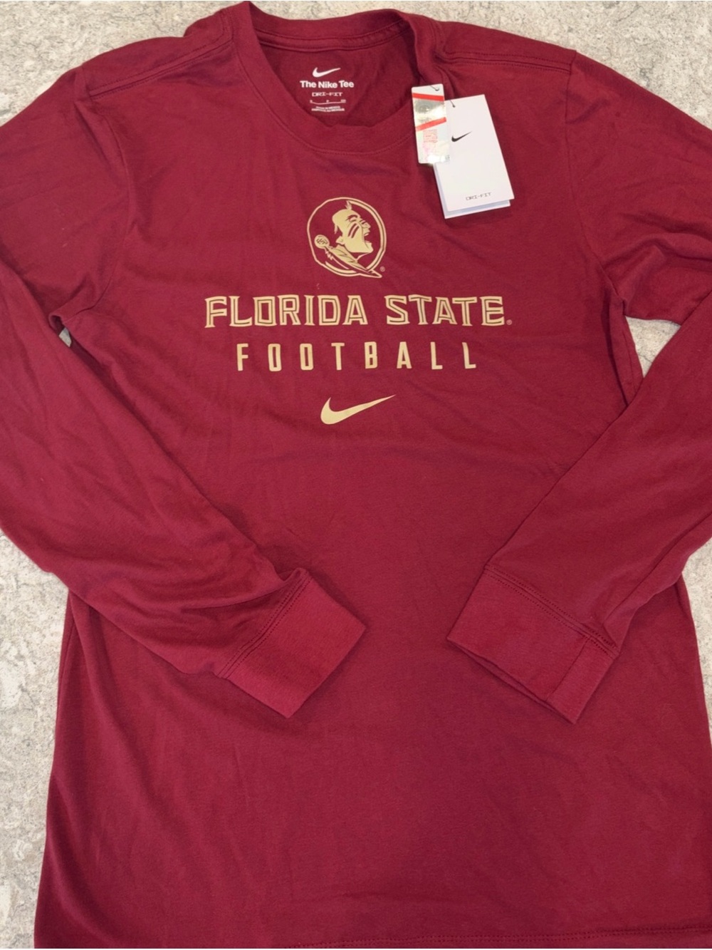 Florida State Seminoles Football Nike Dri-Fit Men's Long Sleeve Tee - Garnet-Sm